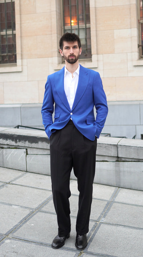 Electric Blue Single-Button Wool Blazer
